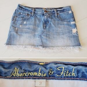 Vintage Y2K Abercrombie and Fitch Lace Trim Denim Skirt